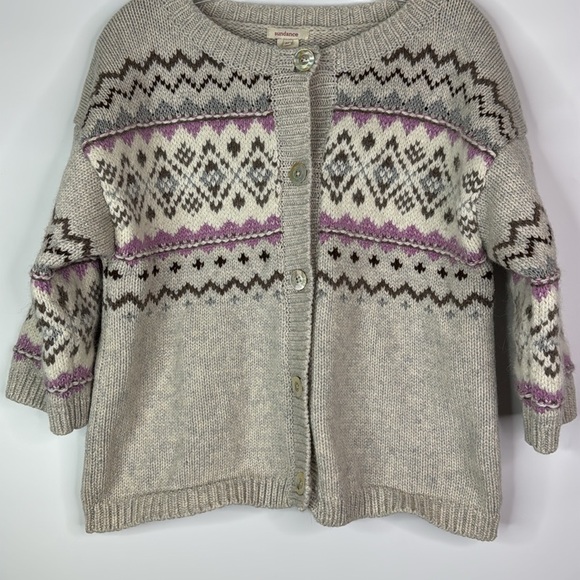 Sundance Fair Isle Nordic Short Sleeve Wool Blend Cardigan Sweater Size Medium - Picture 3 of 8
